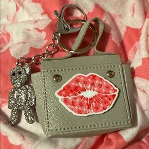 Chic Gray Key Holder with Red Lips and Bear Charm